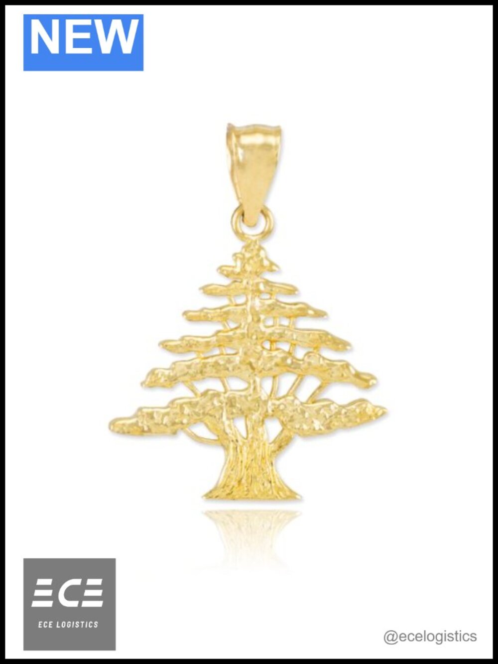 14k Yellow Gold Cedar Tree Charm Pendant Solid Gold Polished